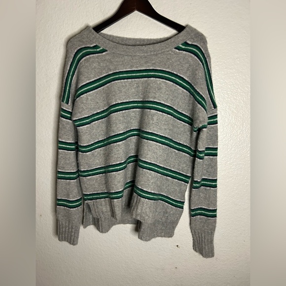 J.CREW Sweater Womens S Wool Alpaca Oversized Boxy Gray Green Striped Cabincore - Picture 12 of 14